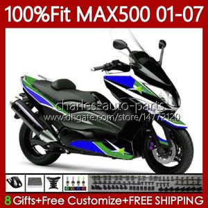 Injektionskropp för Yamaha Tmax500 MAX-500 TMAX-500 109NO.131 Tmax Max 500 T MAX500 2001 2002 2003 2004 2005 2006 2007 T-MAX500 01 02 03 04 05 06 07 OEM FAININGS GREEN BLÅ