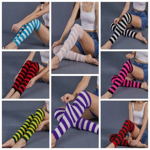 2 colors match striped hosiery Women's Winter Thick Knit Extra Long Thigh High Leg Warmers