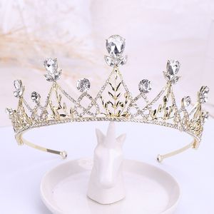 2021 moda crianças aniversário coroa headwear grande liga de cristal branco folhas coroas para acessórios de tiara de casamento de luxo nupcial