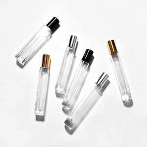 10ml Luksusowe Grube Przezroczyste Szklane Perfumy Butelki Złoty Silver Black Circle Square Refillable Roller na butelkach oleju