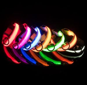 LED Nylon Pet Dog Collars Night Safety Leds Light Lampeggiante Glow in the Dark Small Dogs Pets Guinzaglio Guinzaglio Flash Safety Collar SN2763