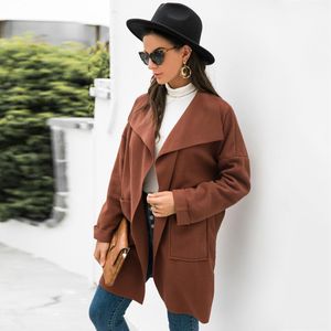 Женская шерсть смешивает осенние женские пальто 2022 повседневные кардиганские куртки шерстяные пальто элегантный открытый передний с длинным рукавом дамы твердые пальто