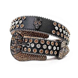 2021 low price wholesale Wide Buckle Western Diamond Studded Cowboy Cowgirl Colorful Skull Rhinestone Belt Cinto De Strass For Women Men Jeans DCH1