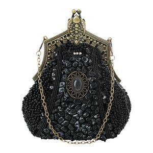 Wallets 1920s Style Women Party Clutch Black Beaded Top Frame Flapper Purse Vintage Deco Diamonds Sequin Evening