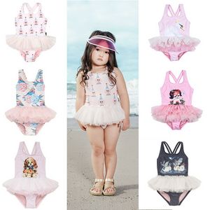 Australien Baby Girls Badkläder Barn Söt Tutu Baddräkter Animal Print Hawaii Swimming Wear Barn Beach Clothing Wn002