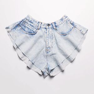 Micro shorts de jeans azul irregulares para mulheres na cintura alta com bolso de verão