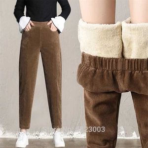 Women Autumn Winter Elastic Waist Harem Pants Female Sports Corduroy Trousers Ladies Warm Loose 211115