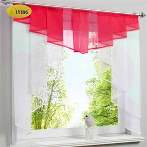 Flygande vit garn gardin tulle kök gardin för fönster balkong Rom pläterad design sömmar färger voile raer drape short 211203