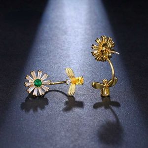 Stud AMC Luxury Shiny Crystal Long Tassel Angel Sunflower Zircon Earring Vintage Retro Yellow Flower Jewelry Gift For Women 2021