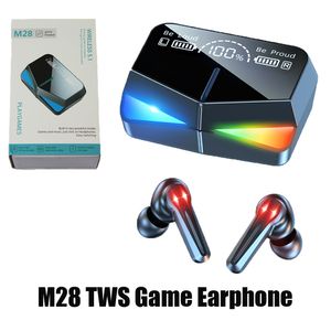 Gaming-Ohrhörer M28 TWS-Kopfhörer, klarer Spiegel, Kopfhörer mit Geräuschunterdrückung, kabellose Headsets, wasserdichter Bass-Sound, 2000 mAh, Powerbank-Ladebox