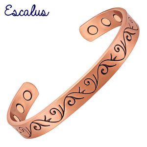 Escalus Powerful Magnetic Antique Copper Plating Plant Bracelet Vintage Healing Bio Bangle Wristband Unisex Charm Q0717