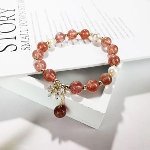 Collegamento, Braccialetto a catena per donna Natural Strawberry Crystal Bow Perla Gioielli Donne Donne Fresh and Light Luxury Design Recruit Peach