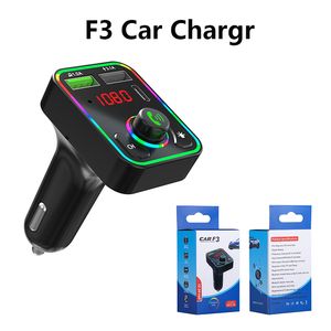 Högkvalitativ F3 Bil Bluetooth FM-sändare Färg LED-bakgrundsbelysning PD Charger Kit MP3-spelare 3.1a Dual USB Adapter Wireless Audio Receiver