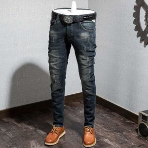 Nya trendiga män skinny jeans storlek 28 36 biker förstörda rippade denim penna byxor hip hop streetwear x0621