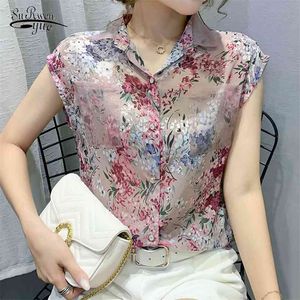 Casual Sleeveless Print Blouse Summer Floral Chiffon Shirts Women Plus Size Cardigan Ladies Tops Blusas Mujer 10225 210427