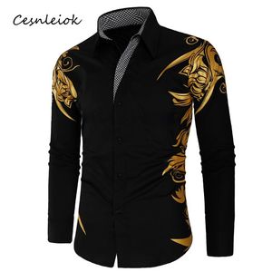 Camisas casuais masculinas 2021 Primavera Outono Características Homens Camisa Dourado Chegada Manga Longa Slim Fit Masculino