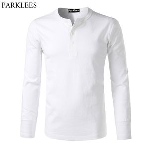 Beyaz Uzun Kollu Ağır Henley T-Shirt Erkekler Amerikan Rahat Slim Fit V Yaka Erkek Tişörtleri Kalın Pamuk Camisetas Hombre 210522