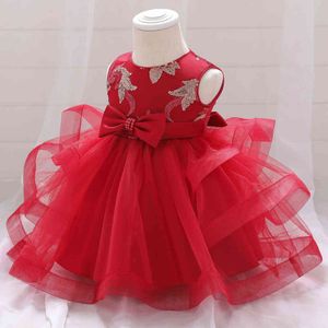 Rot 1 Jahr Geburtstage Baby Mädchen Kleid Spitze Perlen Blume Taufe Kleid Für Mädchen Kleidung Party Hochzeit Prinzessin Kleider infantil G1129