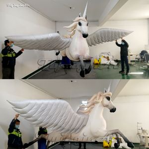 Wiszący Biały Nadmuchiwany Unicorn 3m Wysokość Cartoon Zwierząt Mascot Model Powietrze Dmuchanie Flying Horse ze skrzydłami do barze i Klubu Dekoracji