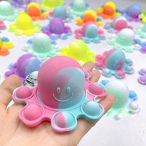 Colorful Octopus Keychain multi emoticon Push Bubble Stress Relief Fidget Toys Octopuses Sensory Toy For Autism Special 073105