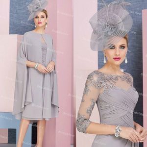 Elegancka Zachodnia Boho Matka panny Młodej Suknie Stylowa Długość Kolana Szyfonowa Dwa Kawałek Prom Dress Dla Plażowa Wedding Party Guest 2021 Plisa Koronkowa Krótka Suknia Wieczorowa UK