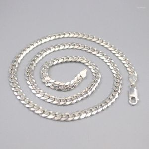 Chains Pure 925 Sterling Silver Chain Lucky Width 5.5mm Curb Link Necklace 50cm / 33-34g For Man Women Gift