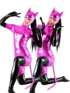 Wholesale sexy party themes for sale - Group buy Rose Red Black Shiny Lycra Metallic Cat Catsuit Costume Unisex Full Outfit Sexy Women Men Theme Costumes Bodysuit Halloween Party Fancy Dress Cosplay Suit P596