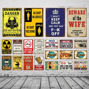 Niebezpieczeństwo Nie Wchodzą w Vintage Signs Signs Shark Zone Art Plakat Garaż Pub Rustic Wall Plakiet Bar Diner Room Decor Q0723