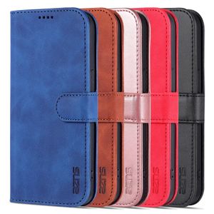 Brieftaschen-Handyhüllen für iPhone 14 13 12 11 Pro X XR XS Max 7 8 Plus reine Farbe Rindsleder Textur PU-Leder Flip Kickstand Cover Case mit Kartenfächern
