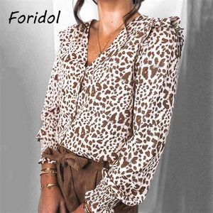 Foridol elegante plissado blusa camisa plus size mulheres impressão boho v pescoço blusa tops sleeve tops primavera outono 210415