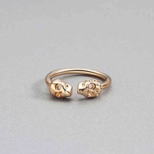 LUTAKU Unique Adjustable Mens Rings Punk Style Gold Color Double Skeleton Skull Knuckle Rings For Women Midi Finger Rings G1125