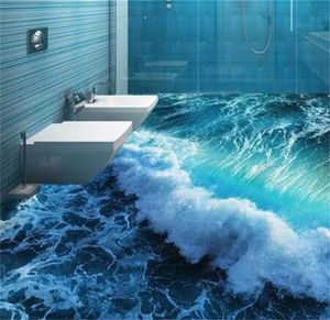 Özel Zemin Duvar D Stereoskopik Okyanus Deniz Suyu Yatak Odası Banyo Zemin Duvar Kağıdı PVC Su Geçirmez Kendinden Yapıştırma Duvar Resimleri V2