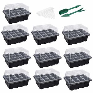 F# 10-pack Seed Starter Trays For Garden Seedling Tray Humidity Adjustable Nursery For Garden And Vegetable Patch 12 Cells Per 210615