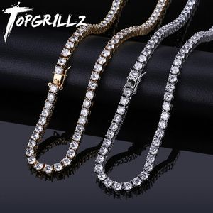 TOPGRILLZ 5MM Iced Out Bling AAA Zircon 1 Row Tennis Chain Necklace Men Hip hop Jewelry dropshipping X0509
