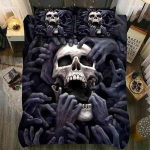 Fanaijia 3D Flor Cama De Cama Queen Size Size Skull Devet Cobertura Com Fronha Gêmeo Completo Rei Conforter Conjunto 210716