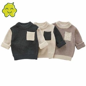 Höst Vinter Baby Boys Tröja Barn Stickade Kläder Barn Pullover Jumper Toddler Striped European American Style Boy 211201