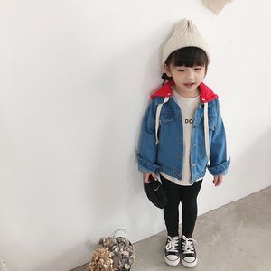 Sonbahar Kore Tarzı Bebek Kız Uzun Kollu Kapşonlu Denim Ceketler Çocuklar Pamuk Rahat Tüm Maç Gevşek Mont Çocuk Dış Giyim 210508