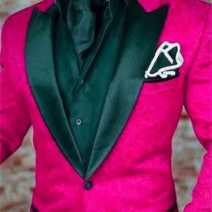 Mäns kostymer blazers män rosa mönster och svart brudgum tuxedos sjal satin lapel groomsmen bröllop prom man jacka byxor slips
