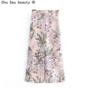 Summer Fashion Casual Boho Print Wide Leg Pants Women Holiday Style High Waist Zipper Female Chic 210514