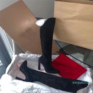 Wholesale tall red leather boots for sale - Group buy Winter Fashion Lady Red Bottom Boot Eleonor Botta Tall Boot Women Suede Leather High Heels Over Knee Boots EU35 With Box
