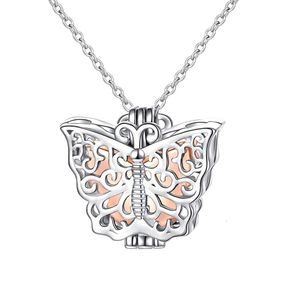 Rostfritt stål Silver Butterfly Cremation Pendant Ashes Hållare Keepsake Urn Halsband Mode Smycken