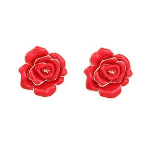 Duża Czerwona Czarna Emalia Kwiat Stadnina Kolczyki Moda Piercing Ear Piercing Kobiety Akcesoria Biżuteria