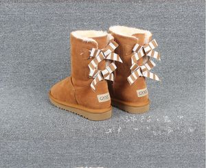 2021 Hot Sell fashion 32800 ribbon bow middle tube women snow boots sheepskin warm boots