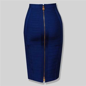 16 Farben XL XXL Sexy Solid Zipper Orange Blau Schwarz Rot Weiß Rosa Bandage Rock Frauen Elastische Bodycon Sommer Bleistift Rock 58 cm Y0824