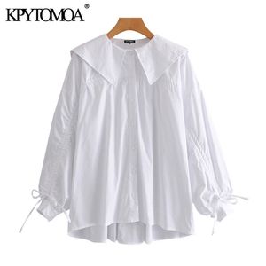 Women Fashion With Drawstring Tied Loose Blouses Sailor Collar Long Sleeve Female Shirts Blusas Chic Tops 210420