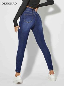 Jeans skinny classici Pantaloni jeans elasticizzati a vita alta da donna Pantaloni jeans lavati moda femminile Pantaloni slim a matita elastica Mamma 211129