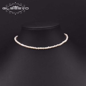 GLSEEVO Cerchio collare di perline minimalista di perle naturali per le donne Regalo di anniversario Collana di gioielli fatti a mano da sposa GN0236