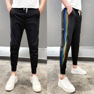 Męskie spodnie Pantalon de Travail nalewa Homme cienkie sporty Zipper Kolor Strip Stitching Casual Men Social Harajuku Joggers