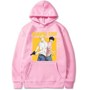 Harajuku Muz Balık Anime Hoodie Erkekler / Kadınlar Casual Hoodies Kazak Kazak Streetwear Giyim Y0804