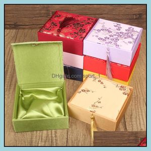 Display stor tofs kinesisk stil bomull fylld presentförpackning för smycken armband kvadrat silke box med smycken förpackning väska